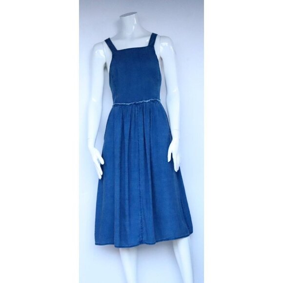 Wilfred Women's US2 Blue Moroccan Pinafore Dress Linen Cross Back Pckt Midi $178 - Picture 8 of 8